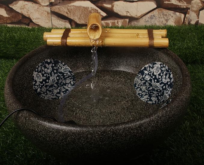 Bamboo Water Fountain Medium 12 Inch Three Arm Style without Pump, Indoor or Outdoor Zen Garden Decor Fountain, Natural, Split Resistant Bamboo, Combine with Any Container to Create Your Own Fountaion