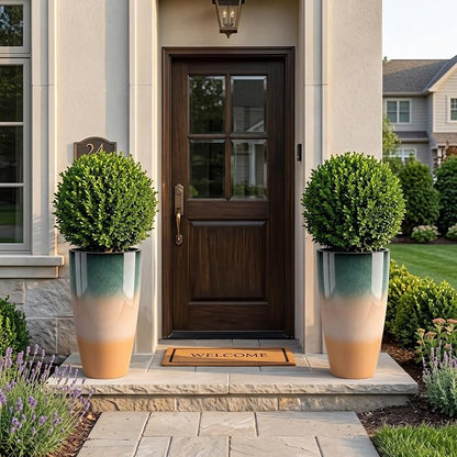 Sun-E Tall Planters for Outdoor Indoor Plants, 21-Inch Large Planter with Removable Insert Shelf, High Glossy Glazed Ceramic-Look Tri-Tone Gradient Tall Flower Pots for Entryway Corner Luxury Decor