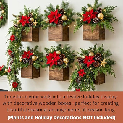 LaLaGreen Wood Planter Boxes for Plants (4x4, 8 Pack) Wooden Wall Planters | Square Wall Mounted Planters for Indoor Plant, Herb Wooden Box Hanging Flower Pot Plant Holder Outdoor Fence Vertical Garden