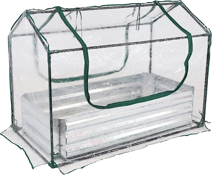 Sunnydaze Steel Raised Garden Bed with Mini Greenhouse - Outdoor Greenhouse Kit - 2 Zippered Doors - Clear - 4' x 2'