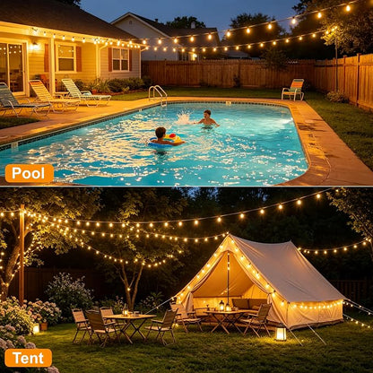 Outdoor String Lights, Waterproof Shatterproof Vintage Bulbs | 25FT Patio Lights, 10 bulbs, Dimmable & Connectable, 2700K Warm White, ideal for Balcony, Porch, Party & Indoor Decoration