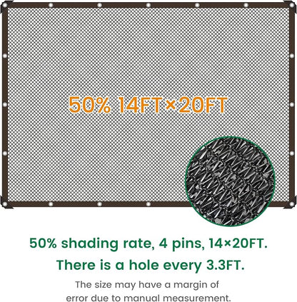 Shade Cloth, 14FT X 20FT 50% Black Outdoor Woven Sun Shade with Grommets, Durable Breathable Netting Shading Antifreezing for Patio, Garden, DIY Home, Plants Cover, Greenhouse, Dog Kennel