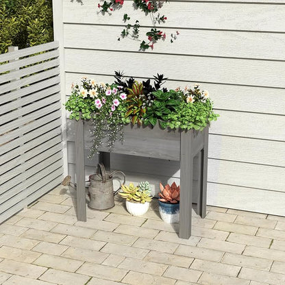 Raised Garden Bed with Legs Elevated Wooden Planter Box for Backyard Patio Balcony Deep Grow Box for Vegetables Flowers Fruits & Herbs (Grey, 31x31x16in)