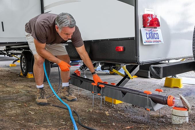 Camco Rhino RV Sewer Hose Support Kit - Up to 10” of Lift - Features Nesting Design for Easy RV Storage - Includes (6) 30” Section w/4 Stakes Each - Supports Up to 20-Feet of RV Sewer Hose (43071)