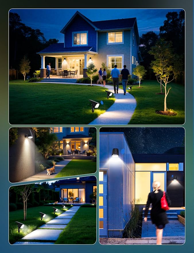 Brightown 4 Pack Solar Motion Lights Outdoor Waterproof, Motion Sensor Spot Lights- 58 LED/3 Modes Solar Powered Spotlights 2-in-1 Auto On/Off for Outside Yard Wall Garden, Cool White