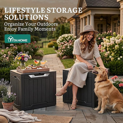 YITAHOME 31 Gallon Deck Boxes Set of 2 | Lockable Outdoor Storage Bins with Silver Decorative PVC Trim Panels for Patio Cushions, Garden Tools, Weather-Resistant