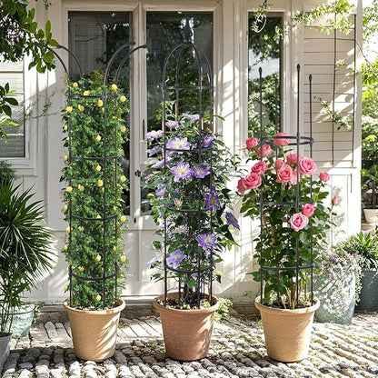 WellSign 2Pack Obelisk Trellis for Climbing Plants Outdoor 6.6ft, Garden Tower Trellis for Potted Plants Indoor with Twist Tie, Clips and Butterflies Rustproof Coated Metal Support for Vines Rose
