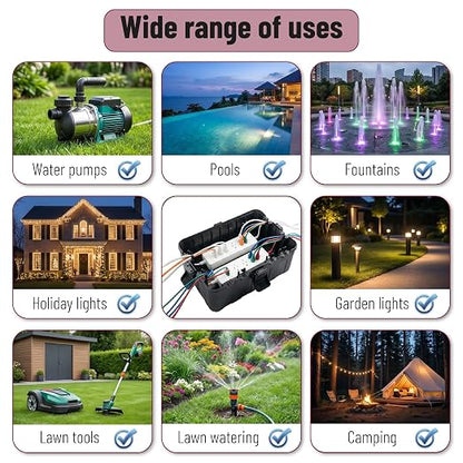 Bates- Large Outdoor Electrical Box, 12.5" x 8.5" x 5" Black | Waterproof Extension Cord Cover Weatherproof Protects Outlet Plug Socket Timer Power Strip Holiday Light Decoration