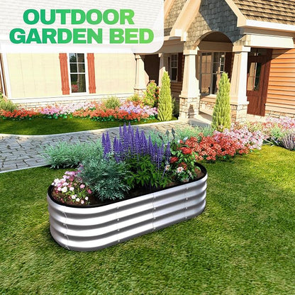 4x2x1 ft Oval Galvanized Metal Raised Garden Beds, Thickened Rust-Proof Flower Beds, Outdoor Plant Planter Boxes(Silver, 2PCS)