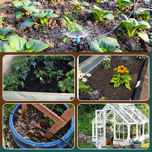 55FT Quick-Connect Drip Irrigation Kit, Garden Watering System DIY Automatic Irrigation Equipment Set for Lawn Raised Bed Greenhouse Plant Watering with 1/4'' Tubing, Drip Emitters, Connectors