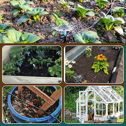 110FT Quick-Connect Drip Irrigation Kit, Garden Watering System DIY Automatic Irrigation Equipment Set for Lawn Raised Bed Greenhouse Plant Watering with 1/4'' Tubing, Drip Emitters, Connectors