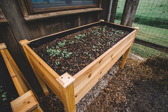 Backyard Expressions Wooden Raised Garden Bed|Elevated Planter Box with Included Bed Liner|Outdoor Vegetable, Flower, and Herb Gardening (4' x 2') | 30 in working height, 10 in deep box, 48 x 24 planting area, liner included, ideal for herbs vegetables...