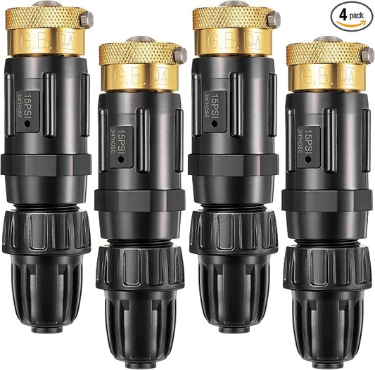 Feekoon 4 Set 15 PSI Drip Irrigation Faucet Adapter Kit 1/2'' Tubing to 3/4'' Faucet Water Pressure Regulator Backflow Preventer with Filter, Drip Irrigation System Parts