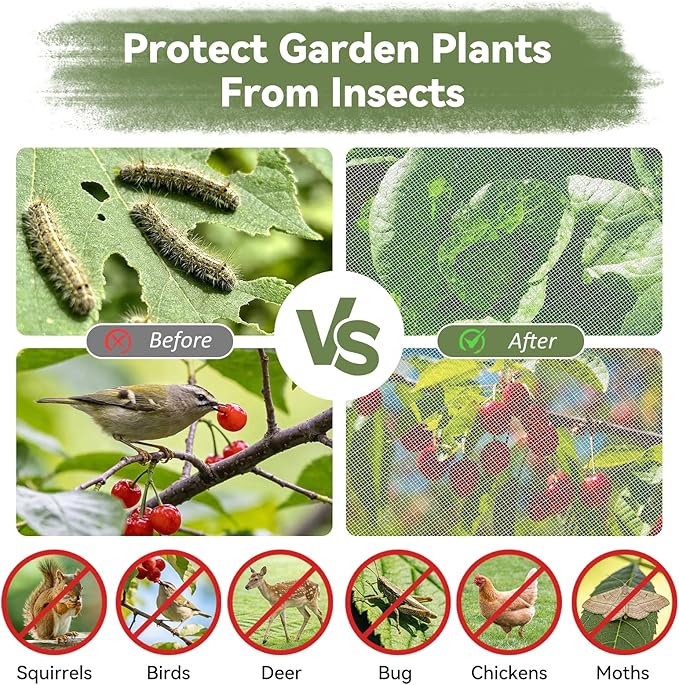Garden Mesh Netting, 10 * 30 FT Ultra Fine Plant Netting Covers Pest Barrier Row Cover Net for Raised Beds Tree Protect Greenhouse Fruit Vegetable Flowers from Birds Bugs