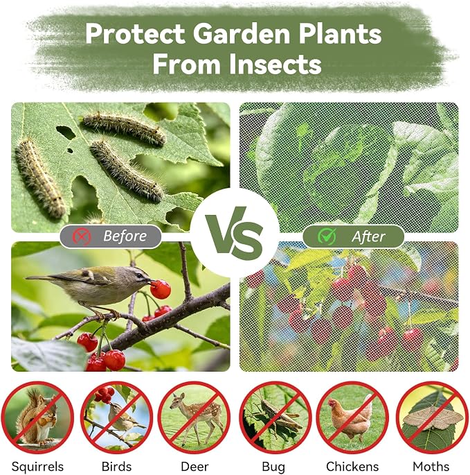 Garden Mesh Netting, 8 * 26 FT Ultra Fine Plant Netting Covers Pest Barrier Row Cover Net for Raised Beds Tree Protect Greenhouse Fruit Vegetable Flowers from Birds Bugs