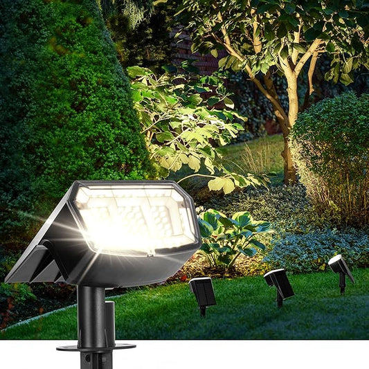 AUDERWIN Solar Spot Lights Outdoor 63 LED 3 Lighting,Waterproof IP65 Modes Spotlights for Outside House Yard Garden Landscape Lights 1 Pack (Natural Light)