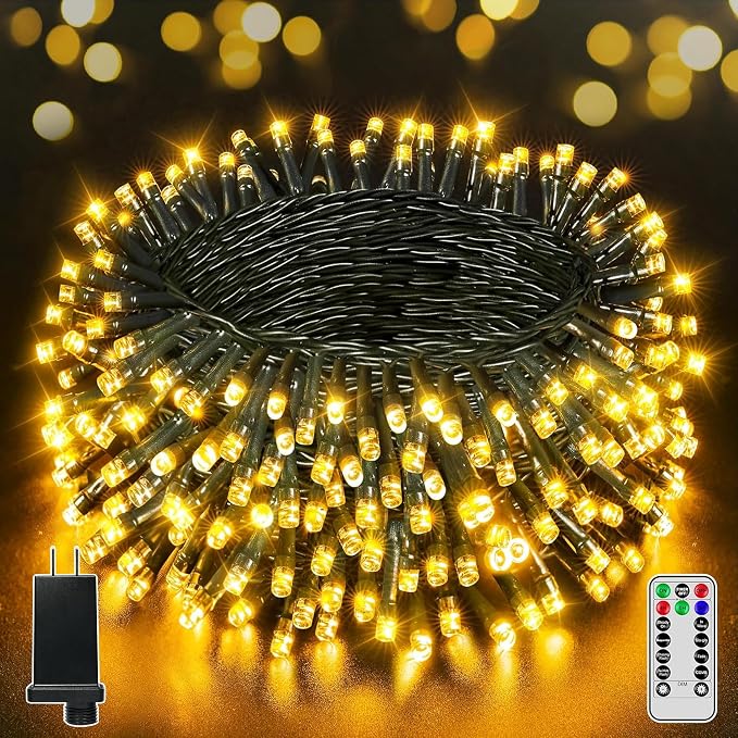 BrightChristmas 500 LED 164 FT Christmas Lights, Waterproof Outdoor String Lights with Remote and Timer, Christmas Tree Lights with 8 Modes Dimmable, Fairy Lights for Holiday Decor (Warm White)