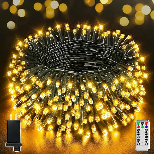 BrightChristmas 500 LED 164 FT Christmas Lights, Waterproof Outdoor String Lights with Remote and Timer, Christmas Tree Lights with 8 Modes Dimmable, Fairy Lights for Holiday Decor (Warm White)