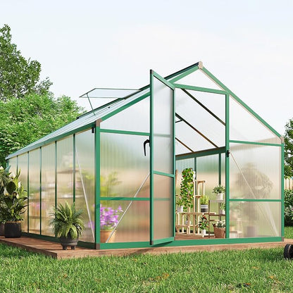 Garvee 8 x 12 FT Greenhouse, Greenhouses for Outside, Polycarbonate Greenhouse with Aluminum Frame, Lockable Door and Ajustable Roof Vent for Backyard, Green Houses for Outside Garden Backyard, Patio