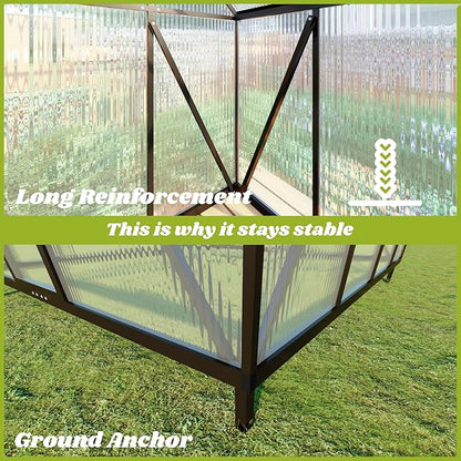 6x6FT Greenhouse for Outdoors, Polycarbonate Greenhouse with Quick Setup Structure and Roof Vent, Aluminum Large Walk-in Green House for Outside Garden Backyard, Charcoal Black