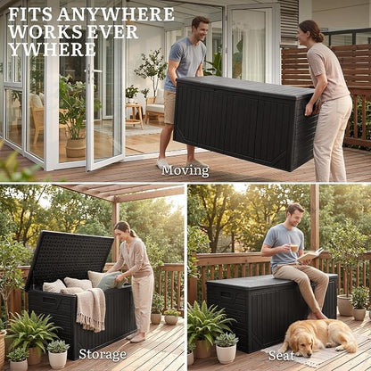 YITAHOME XXL 300 Gallon Extra Large OutdoorDeck Box | Lockable Resin Storage Box and Waterproof Patio Furniture Bin for Garden Tools & Pool Accessories, Black