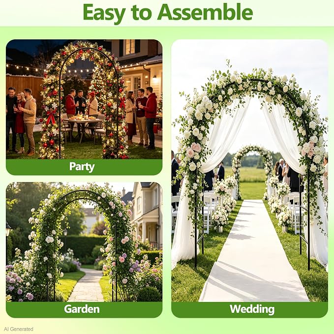 Metal Garden Arch Trellis for Climbing Plants, 94.5" H x 55" W Outdoor Arbor with Rust-Proof Steel Frame, Heavy-Duty Wedding Arch Stand for Ceremony Decor, Balloon Arch Frame for Parties