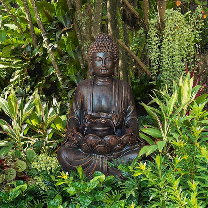 Glitzhome Zen Style Meditating Buddha Statue Fountain Polyresin Outdoor Decoration with Pump and LED Light, 28.25" H