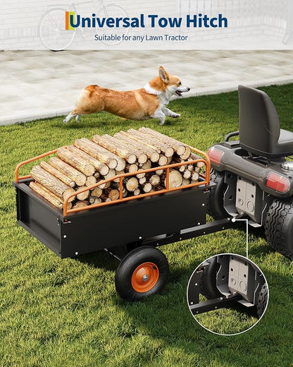 GarveeLife Heavy Duty ATV Trailer Steel Dump Cart, 750 LBS 15 Cubic Feet, Garden Utility with Removable Sides for Riding Lawn Mower Tractor