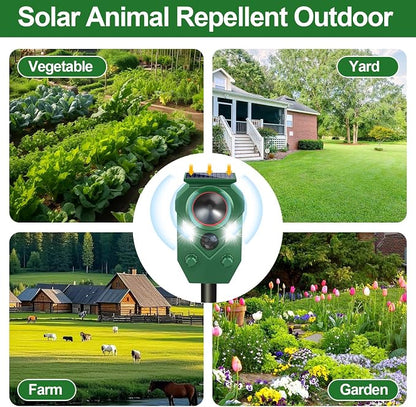 Ultrasonic Animal Repeller Outdoor,Cat Repellent & Deterrent with PIR Sensor & Flashing Light,Solar Powered Deer Repellent Device for Squirrels,Raccoons,Skunks,Rabbits,and Dog,IP65 Waterproof - 1 Pack