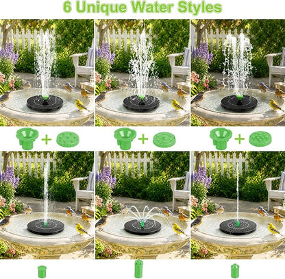 3.5W Solar Fountain Pump, Solar Bird Bath Fountain with 6 Green & 6 Black Nozzles, Solar Water Pump for Outdoor Garden Patio Small Pond Fish Tank Landscape Decoration
