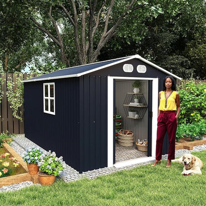 YOPTO 8x12 FT Outdoor Storage Shed, Metal Garden Shed with Window, Lockable Door & Sloped Roof, Large Waterproof Utility Tool Shed for Backyard, Garden, Patio, Lawn, Dark Gray