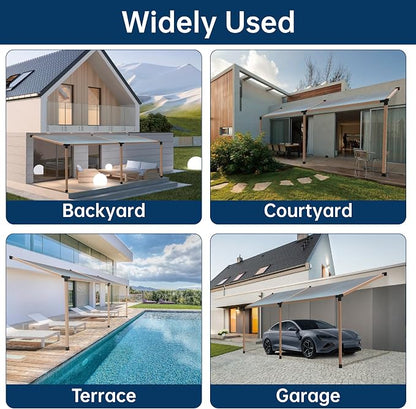 Pergola Bracket Kit 4x4, Including 1 Wall Base, 1 105 ° 4-Way and 1 Bases, 1 Set of Wall Mounted 15° Pitched Roof Mounting Kit for Extension, for Shading Facilities Attached to Walls or Eaves
