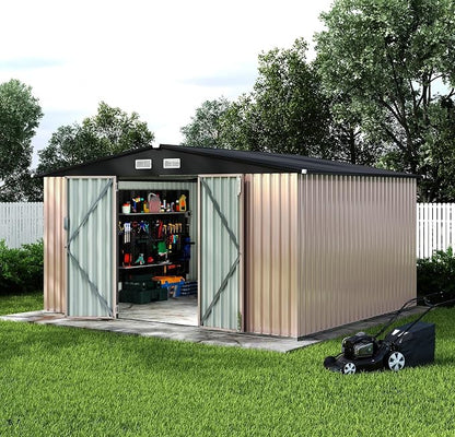 12X10 ft Outdoor Metal Storage Building, Outdoor Shed with Secure Lockable Door & Air Ventilation System, Premium Metal Tool Shed for Garden, Backyard, Patio, Ideal for Lawn Equipment & Tools