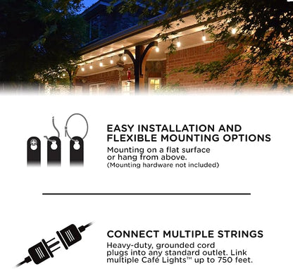 Enbrighten LED Outdoor StringLights SoftWarmWhite PatioLights with UltraDurable Shatterproof and Waterproof Acrylic Bulbs for Balcony,Backyard,Porch,Gazebo,Deck,Party and Market,35631,48ft(Pack of 2)