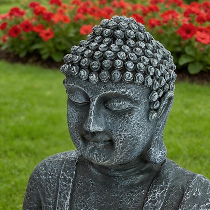 28'' Zen Buddha Water Fountain with LED Light and Pump, 2 Tier Polyresin Meditating Buddha Outdoor Fountain, Lighted Waterfall Statue for Garden Patio Backyard Indoor Decor