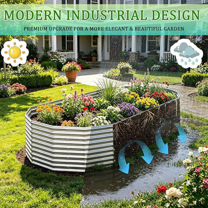 Raised Garden Bed Outdoor Upgrade Oval 2 Pack Tall 8x4FT, Galvanized Metal Garden Beds to Grow More in the Same Space, Raised Beds for Gardening Vegetables & Flowers Reinforced Design