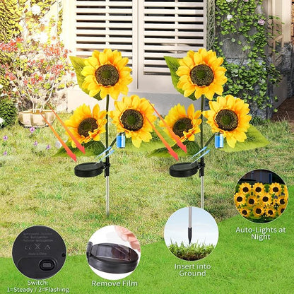 6-Pack Solar Sunflower Garden Lights Outdoor 18 LED Flowers - Waterproof Long-Lasting Solar Patio Lights, Outdoor Decor for Lawn, Yard