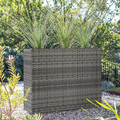 LEWIS&WAYNE Tall Planters for Outdoor Wicker Large Rectangular Block Box | All-Weather, Handmade PE Rattan, Removable Liner, Indoor Outdoor, Patio Porch Garden, Modern Design