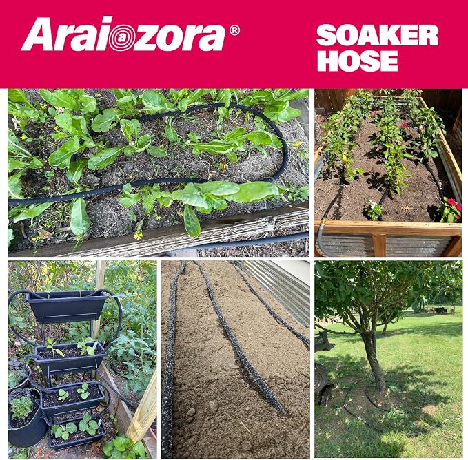 Soaker Hose 15FT 1/2 Inch Premium Soaker Hose with Solid Brass Connectors, for Deep Root Watering in Flower Beds & Landscaping