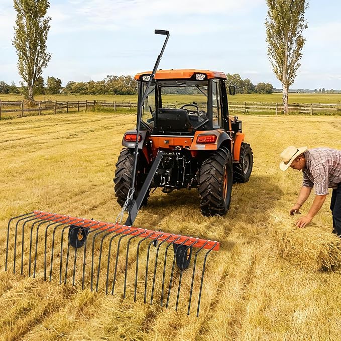 Garvee 60'' Tow Behind Lawn Dethatcher,24 Durable Spring Steel Tines Lawn Dethatcher, Tow Behind Steel Pine Straw Rake Designed to Lawn and Garden Tractors, Orange&Black