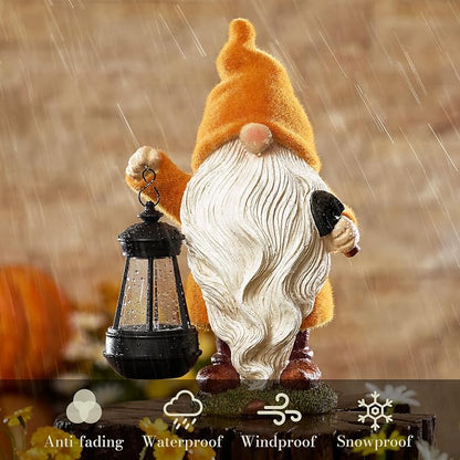 TERESA'S COLLECTIONS Fall Outdoor Decor, Fall Gnome Decor, Autumn Garden Gnomes Holding Lantern with Solar Lights,Waterproof Resin Outdoor Fall Decor, Fall Gifts Outdoor/Indoor,8"