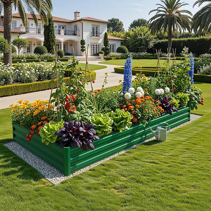 YITAHOME 4pcs 8x4x1ft Galvanized Raised Garden Bed, Metal Planter Box with Safety Rubber, Gloves, Outdoor Flower Bed for Planting Plants Vegetables, Green