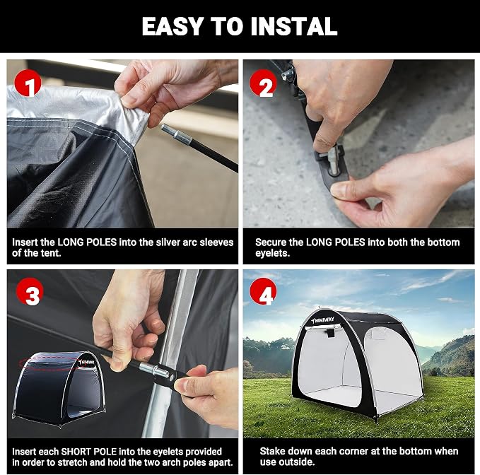 Himiway Bike Storage Shed Tent with Double Doors for 3-4 Bikes PU4000 Silver Coated Waterproof Anti-Dust 210D Oxford Fabric Portable Foldable Outdoor Bicycle Cover Shelter Carry Bag for Home Garden