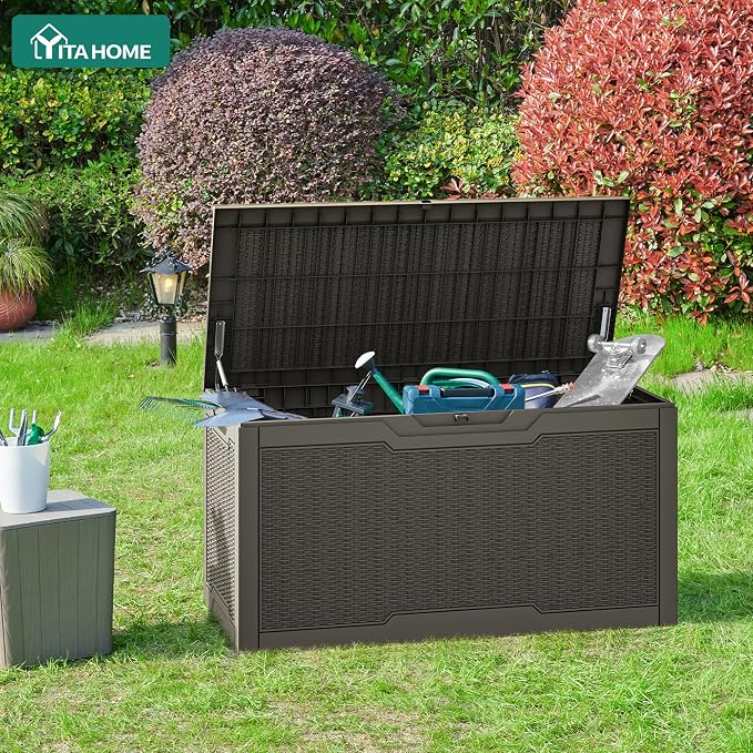 YITAHOME 100 Gallon Large Resin Deck Box Outdoor Storage Boxes for Patio | Outdoor Cushions, Garden Tools and Pool Supplies-Waterproof,Lockable (Taupe)