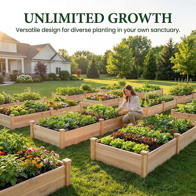 8×2ft Wooden Horticulture Raised Garden Bed Divisible Elevated Planting Planter Box for Flowers/Vegetables/Herbs in Backyard/Patio Outdoor, Natural Wood, 96 x 24 x 9in