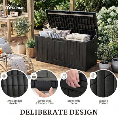 YITAHOME 120 Gallon Large Deck Box | 53"L x 22.7"W x 25.5"H Resin Outdoor Storage Box with Slide-Locking Lid for Patio Cushions, Garden Tools, Pool Supplies, Easy