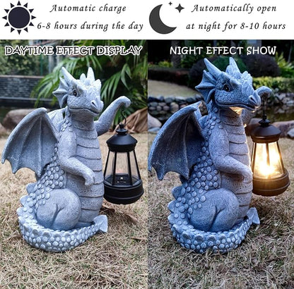 Solar Dragon Garden Statue Decoration with Solar Lantern,Dragon Figurine Lights Outdoor Décor for Yard，Lawn ,Patio, Balcony, Unique Housewarming Ornament