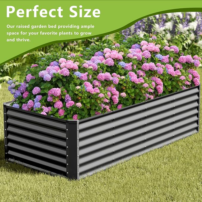 8x2x2FT Galvanized Raised Garden Bed,Galvanized Planter Boxes Outdoor, Large Metal Raised Garden Beds for Vegetables-Grey