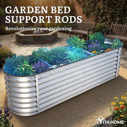 YITAHOME 2pcs 8x2x2ft Galvanized Oval Raised Garden Bed, Metal Planter Box with Safety Rubber, Gloves, Outdoor Flower Bed for Planting Plants Vegetables, Silver