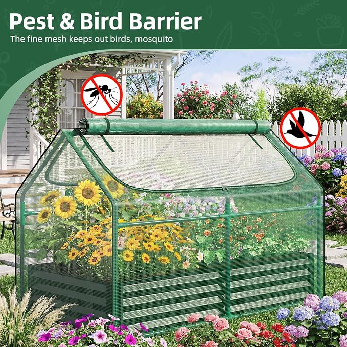 Superlele Mini Greenhouse for Outdoor, 4x2x3FT Portable Greenhouse with 2 Large Zipper Doors, Reinforced Green PE Mesh Cover for Plant Protection and Winter Gardening, Steady Steel Frame